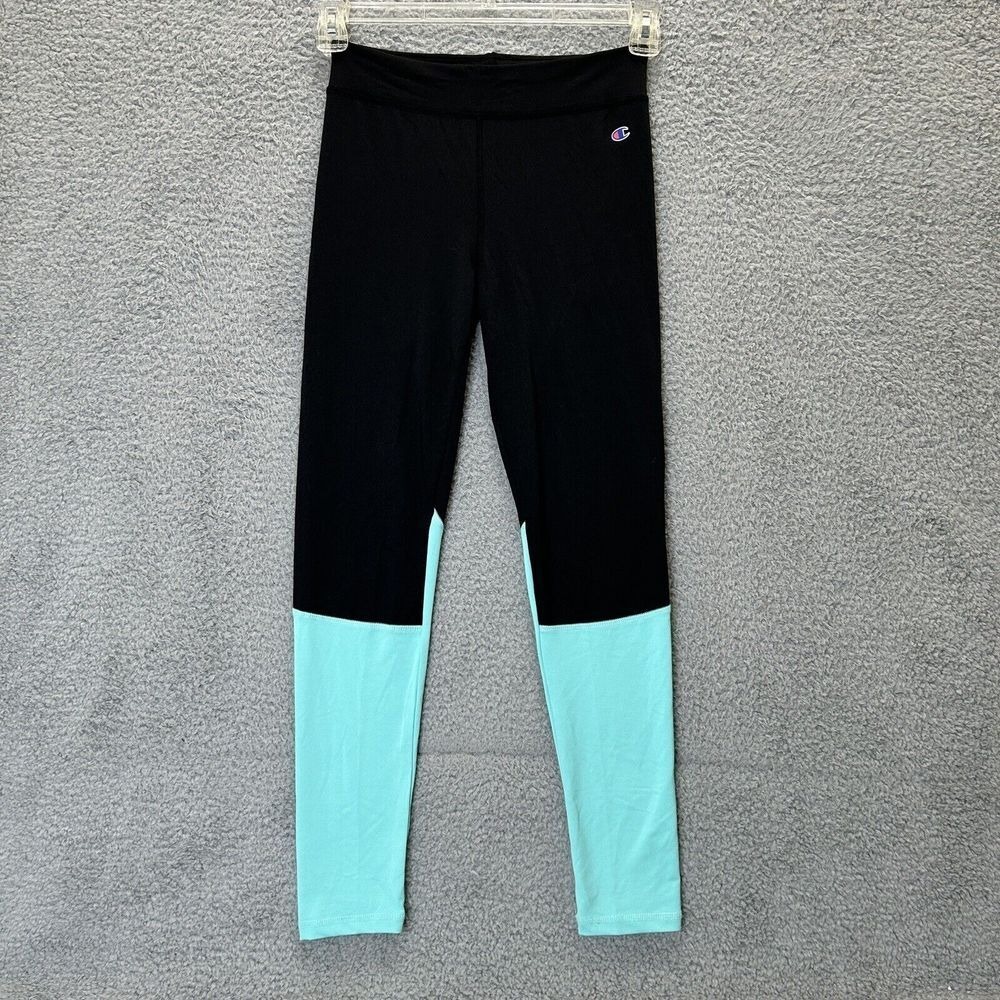 Champion Leggings Girls Size 14/16 Black And Teal Athletic Mid Rise